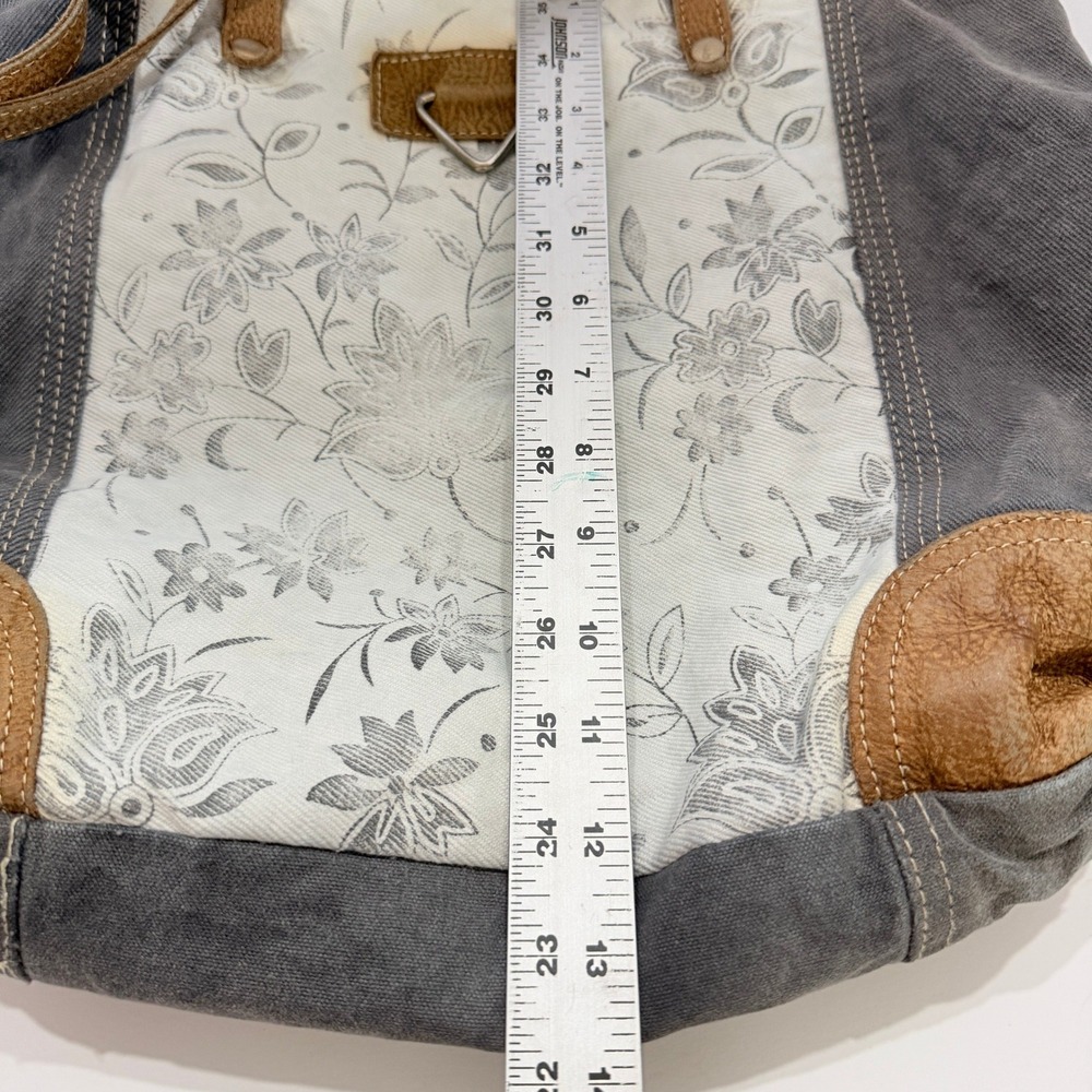 Myra Bag Floral Canvas Leather Tote Shoulder Bag Grey Boho Abstract Key S-1456 - Picture 7 of 11